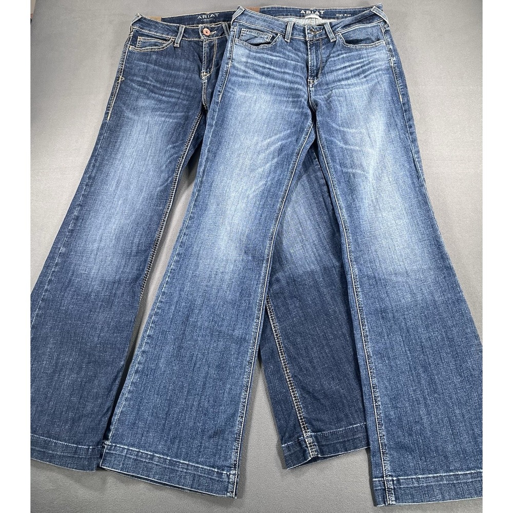 Ariat Denim Trouser Jeans Lot of 2 High Rise Embroidered Blue 29R 32 33 Inseam